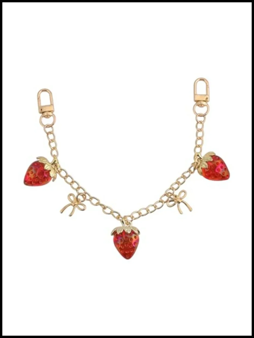 Strawberry Bag Charm Chain Gold Plated Alloy Purse Extender Keychain for Women